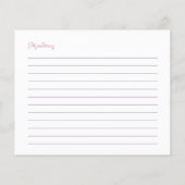 Rosa Tee Party Brautparty Rezept Karte (Rückseite)