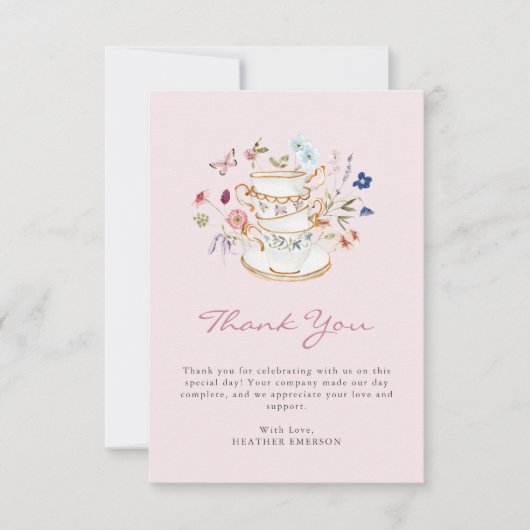 Rosa Tee-Party Dankeskarte (Vorderseite)