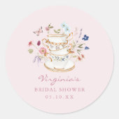 Rosa Tee-Party Runder Aufkleber (Vorderseite)