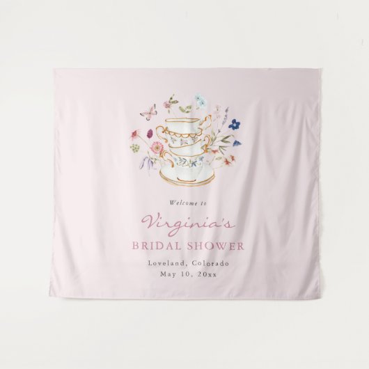 Rosa Tee Party Tapestry Wandteppich (Vorderseite (Horizontal))