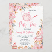 Rosa Teekanne Blumenkohl Tee Party Geburtstag Einladung (Vorne/Hinten)