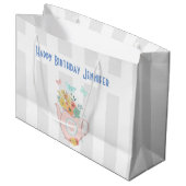 Rosa Teekanne mit Blume & Schmetterlingen Geburtst Große Geschenktüte (Vorderseite Schrägansicht)