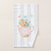 Rosa Teekanne mit Blume und Schmetterlingen Badhandtuch Set (Handtuch)