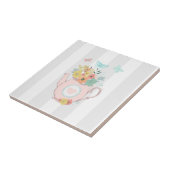 Rosa Teekanne mit Blume und Schmetterlingen Fliese (Seite)