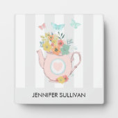 Rosa Teekanne mit Blume und Schmetterlingen Fotoplatte (Vorderseite)