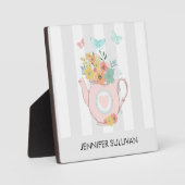 Rosa Teekanne mit Blume und Schmetterlingen Fotoplatte (Vorderseite)