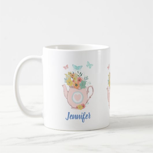 Rosa Teekanne mit Blume und Schmetterlingen Kaffeetasse (Links)