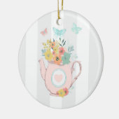 Rosa Teekanne mit Blume und Schmetterlingen Keramik Ornament (Links)