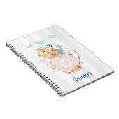 Rosa Teekanne mit Blume und Schmetterlingen Notizblock (Rechte Seite)