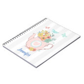 Rosa Teekanne mit Blume und Schmetterlingen Notizblock (Linke Seite)