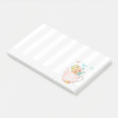 Rosa Teekanne mit Blume und Schmetterlingen Post-it Klebezettel (angewinkelt)