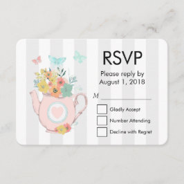 Rosa Teekanne mit Blume und Schmetterlingen UAWG RSVP Karte