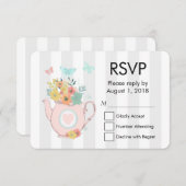 Rosa Teekanne mit Blume und Schmetterlingen UAWG RSVP Karte (Vorne/Hinten)