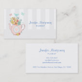 Rosa Teekanne mit Blume und Schmetterlingen Vintag Visitenkarte (Vorne/Hinten)