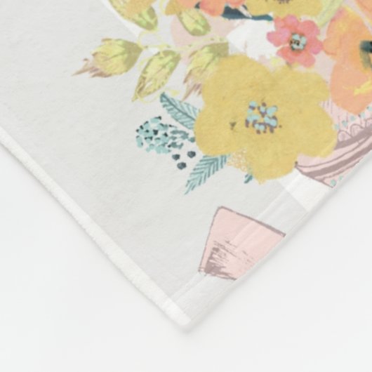 Rosa Teekanne mit Blume und Schmetterlingsmuster Fleecedecke (Ecke)