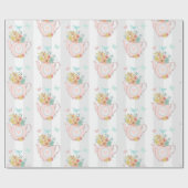 Rosa Teekanne mit Blume und Schmetterlingsmuster Geschenkpapier (Flach)