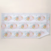 Rosa Teekanne mit Blume und Schmetterlingsmuster Strandtuch (Vorderseite)