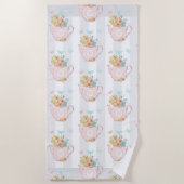 Rosa Teekanne mit Blume und Schmetterlingsmuster Strandtuch (Vorderseite)