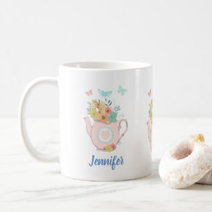 Rosa Teekanne mit Blumen und Schmetterlingen Kaffeetasse
