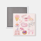 Rosa Teekatzen Magnet (Vorderseite/Rückseite)