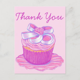 Rosa Teller für Cupcakes Danke Postkarte