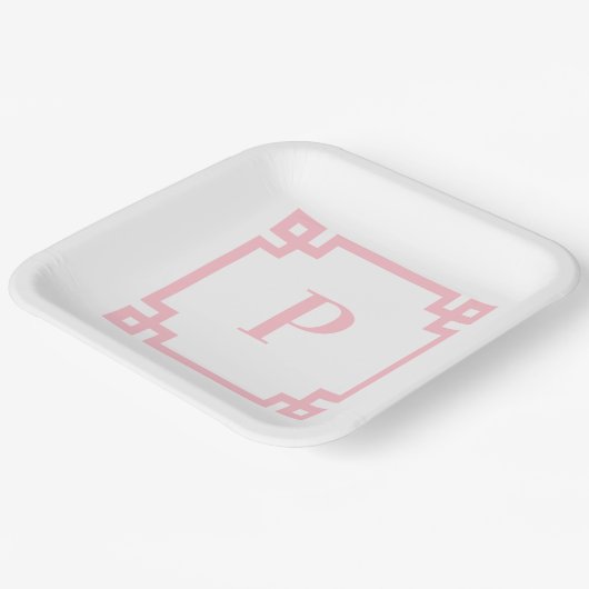 Rosa Teller für Monogramm-Papiere mit griechischem (Gewinkelt)