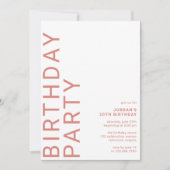 Rosa Terracotta Moderne Typografie jedes Alter Geb Einladung (Vorderseite)