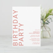 Rosa Terracotta Moderne Typografie jedes Alter Geb Einladung (Stehend Vorderseite)