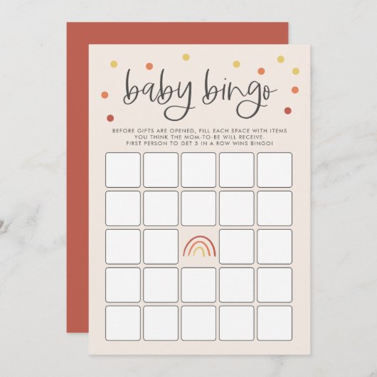 Rosa Terracotta Rainbow Baby Dusche Bingo Spiel Einladung (Vorne/Hinten)