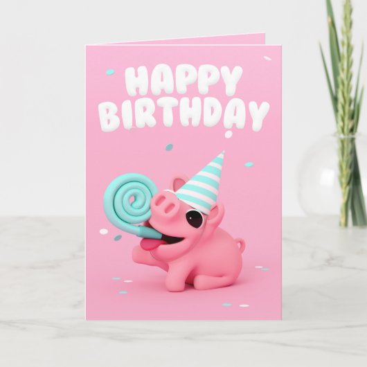 Rosa the Pig Happy Birthday card Karte (Vorderseite)