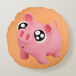 Rosa the Pig Puppy Eyes Rundes Kissen