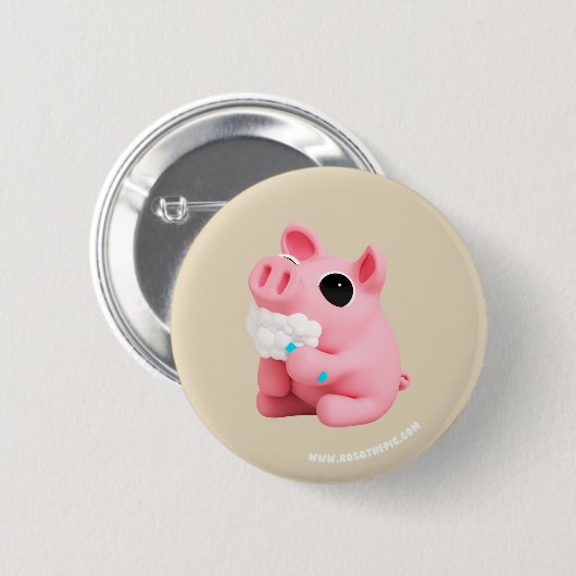 Rosa the Pig Tooth Brushing Button (Vorne & Hinten)