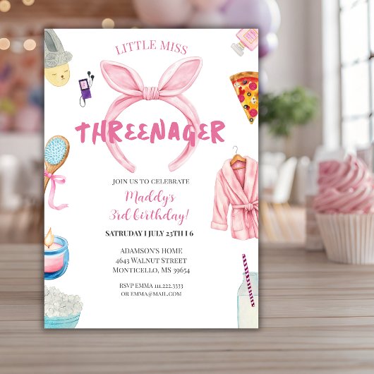 Rosa Threenager 3. Mädchen-Geburtstagsfeier Einladung