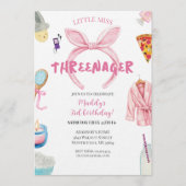 Rosa Threenager 3. Mädchen-Geburtstagsfeier Einladung (Vorderseite)