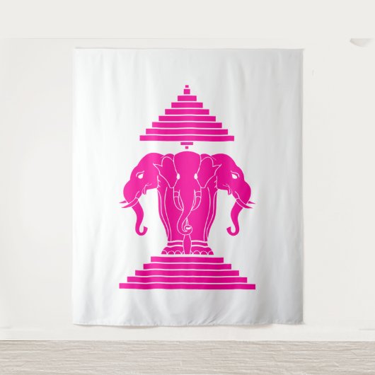 Rosa thronender dreiköpfiger Elefant Erawan Laos / Wandteppich (Vorderseite)