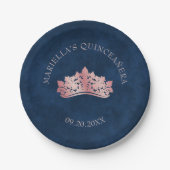 Rosa Tiara Crown Elegante Quinceanera Pappteller (Vorderseite)