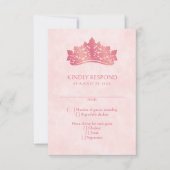 Rosa Tiara Crown Elegante Quinceanera RSVP Karte (Vorderseite)