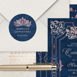 Rosa Tiara Crown Elegante Quinceanera Runder Aufkleber