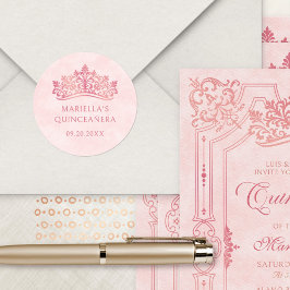 Rosa Tiara Crown Elegante Quinceanera Runder Aufkleber