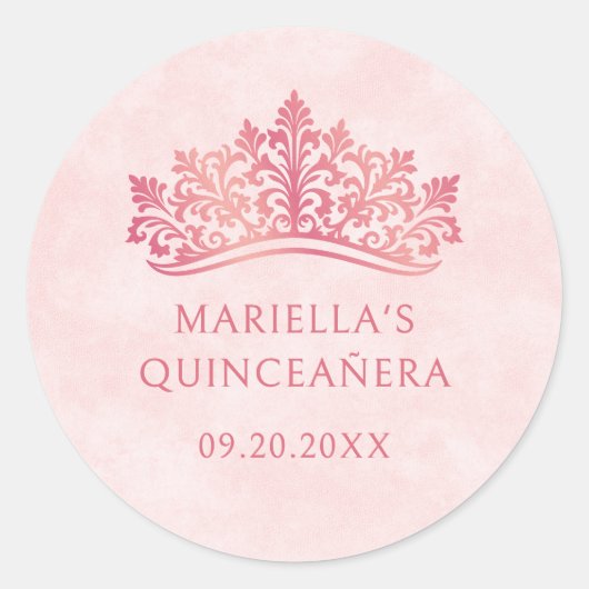 Rosa Tiara Crown Elegante Quinceanera Runder Aufkleber (Vorderseite)