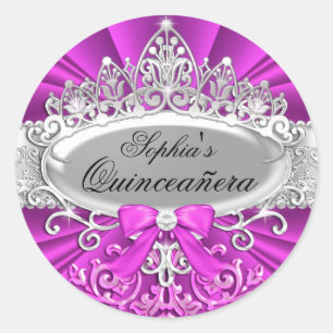 Rosa Tiara & Damast Quinceanera-Aufkleber Runder Aufkleber