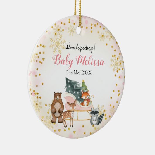 Rosa Tier erwarten wir von den Eltern Pinienbäume Keramik Ornament (Rechts)