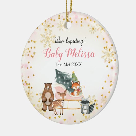 Rosa Tier erwarten wir von den Eltern Pinienbäume Keramik Ornament (Links)