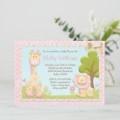 Rosa Tiere Kinderdusche Einladung (Stehend Vorderseite)
