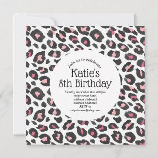 Rosa Tierprint, Leopard, Geparden Geburtstag Einladung