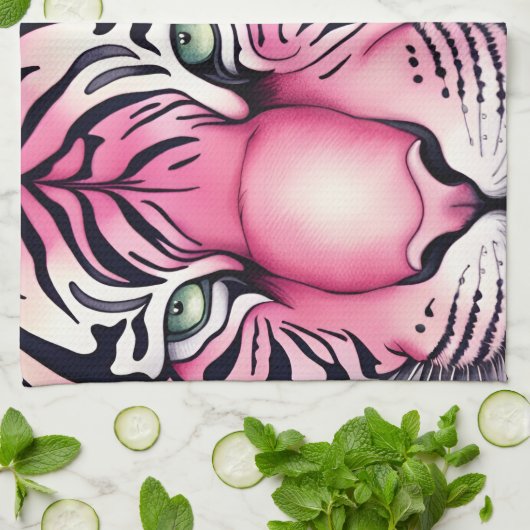 Rosa Tiger, Tigergesicht Geschirrtuch (Gefaltet)