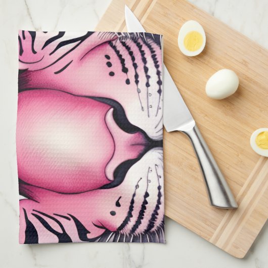 Rosa Tiger, Tigergesicht Geschirrtuch (Viertel Falte)