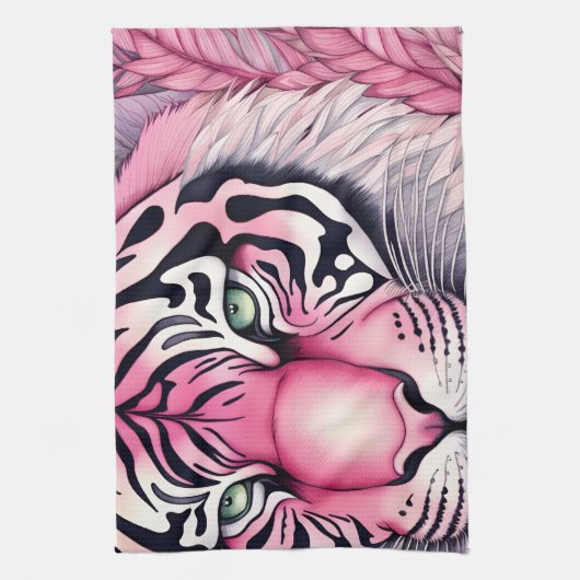 Rosa Tiger, Tigergesicht Geschirrtuch (Vertikal)