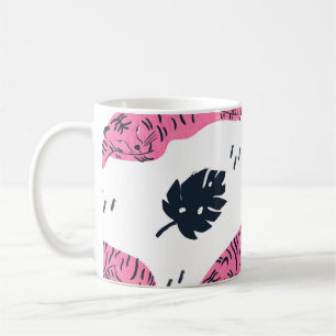 Rosa Tiger Tropical: Vintag von Hand Gezeichnet. Kaffeetasse
