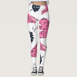 Rosa Tiger Tropical: Vintag von Hand Gezeichnet. Leggings